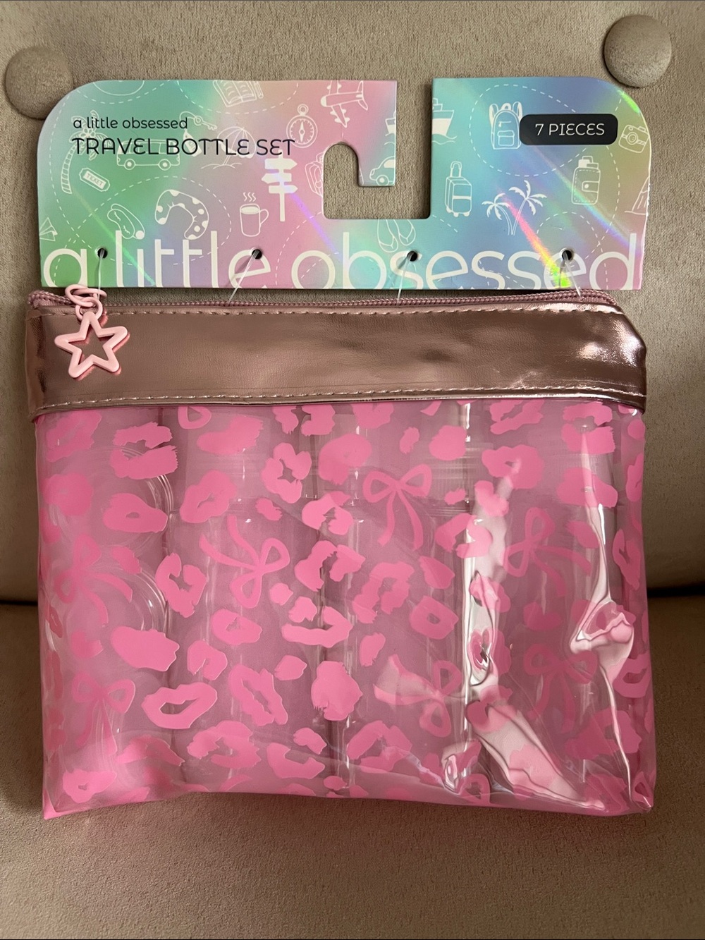 NWT A Little Obsessed 7-Piece Travel Bottle Set